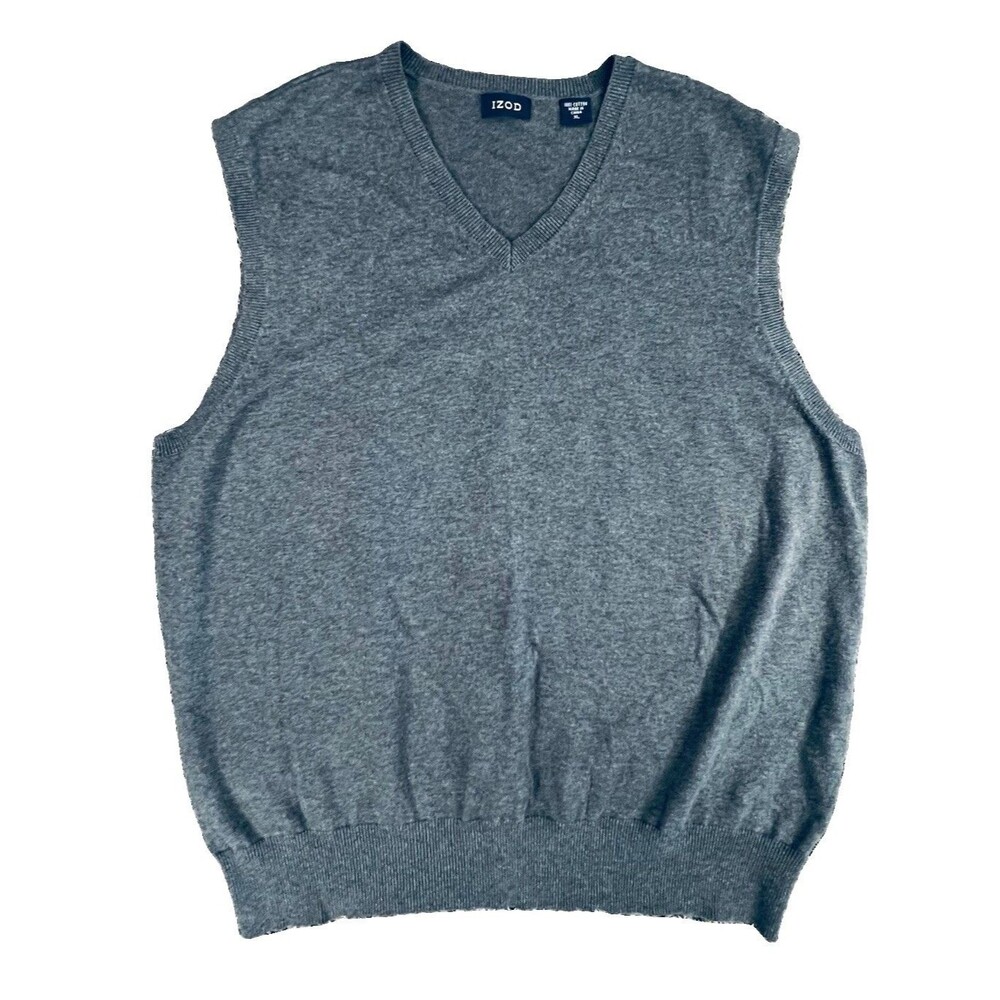 Izod Men's Sweater Vest XL Gray V-Neck cotton Preppy